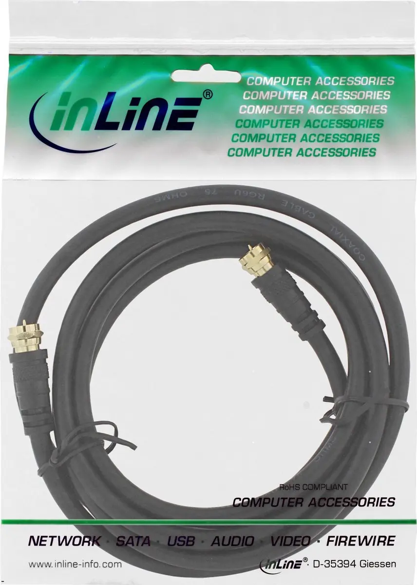 InLine F-F Coaxkabel 1m - Verguld - >85dB
