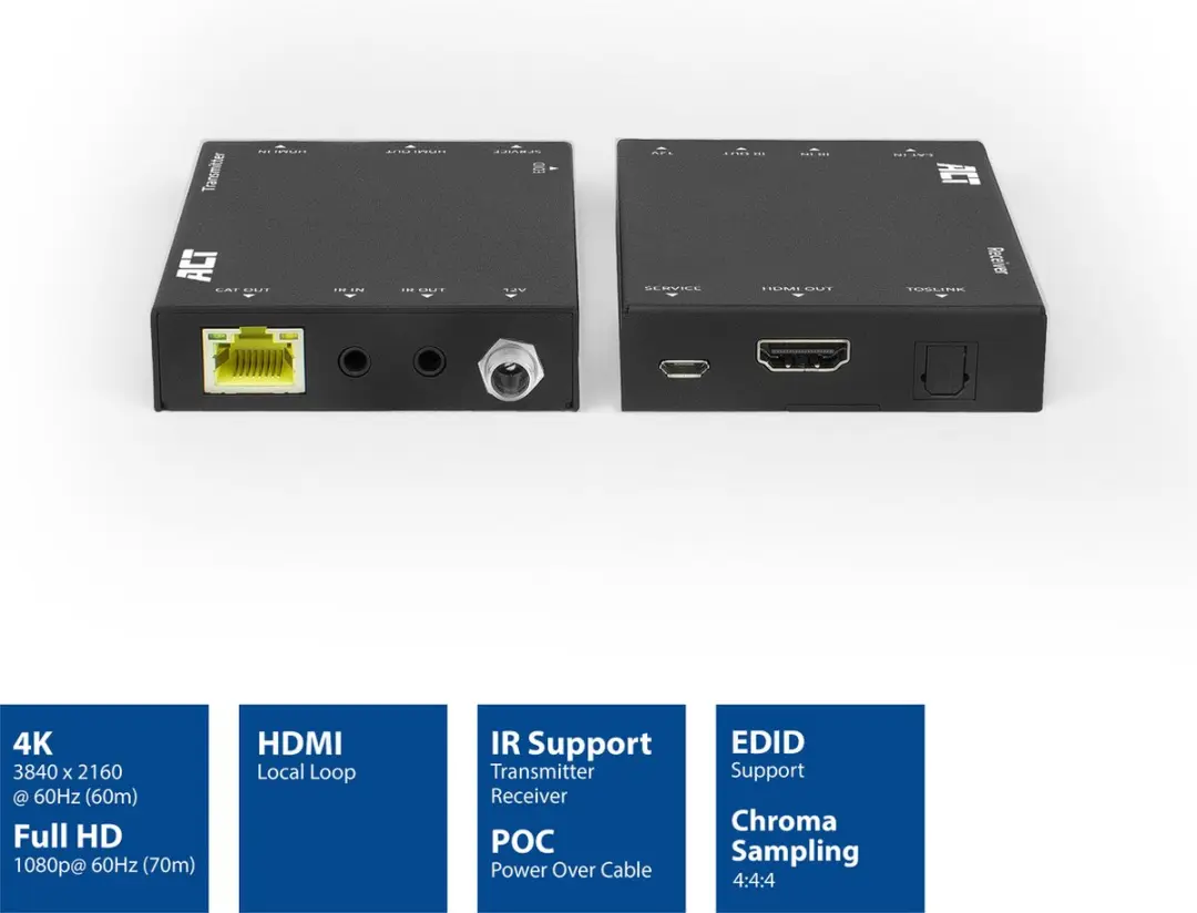 ACT AC7811 HDMI 2.0 Extender Set - 60m CAT6 - IR - Zwart