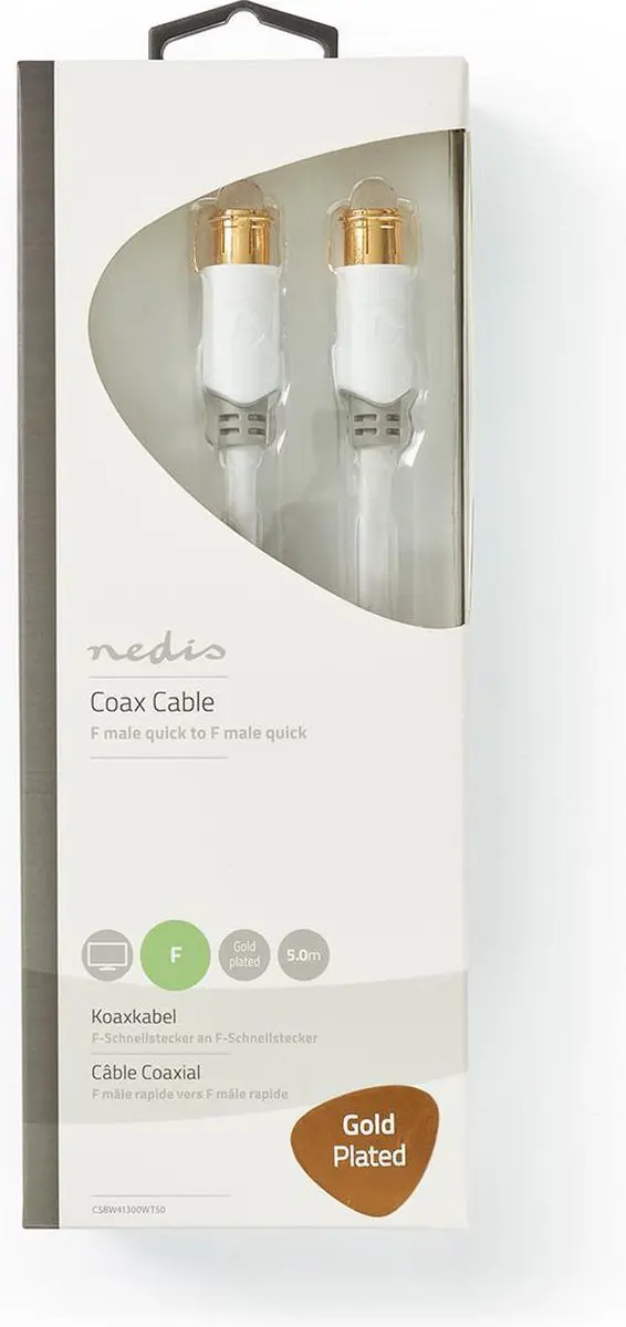 Nedis F Quick CSBW41300WT50 Kabel - 75 Ohm - 5m - Wit