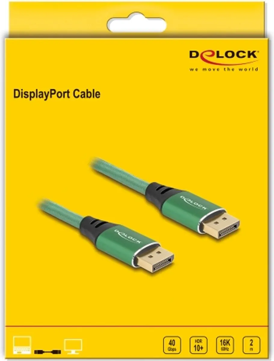 Delock DisplayPort Kabel 16K 60Hz 2m - Groen Metaal