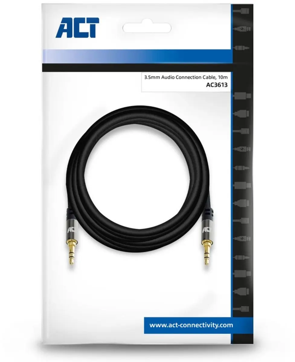ACT AC3613 Audiokabel 3,5mm Jack - 10m - Zwart - afbeelding 6 van 6