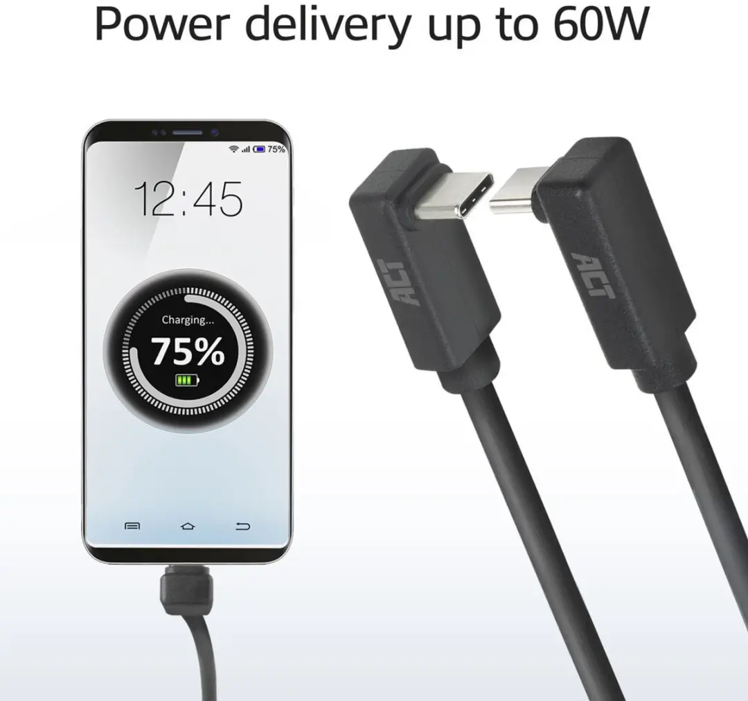 ACT AC7478 USB-C naar USB-C Kabel 10Gbps 60W - 2m - Zwart - afbeelding 6 van 6