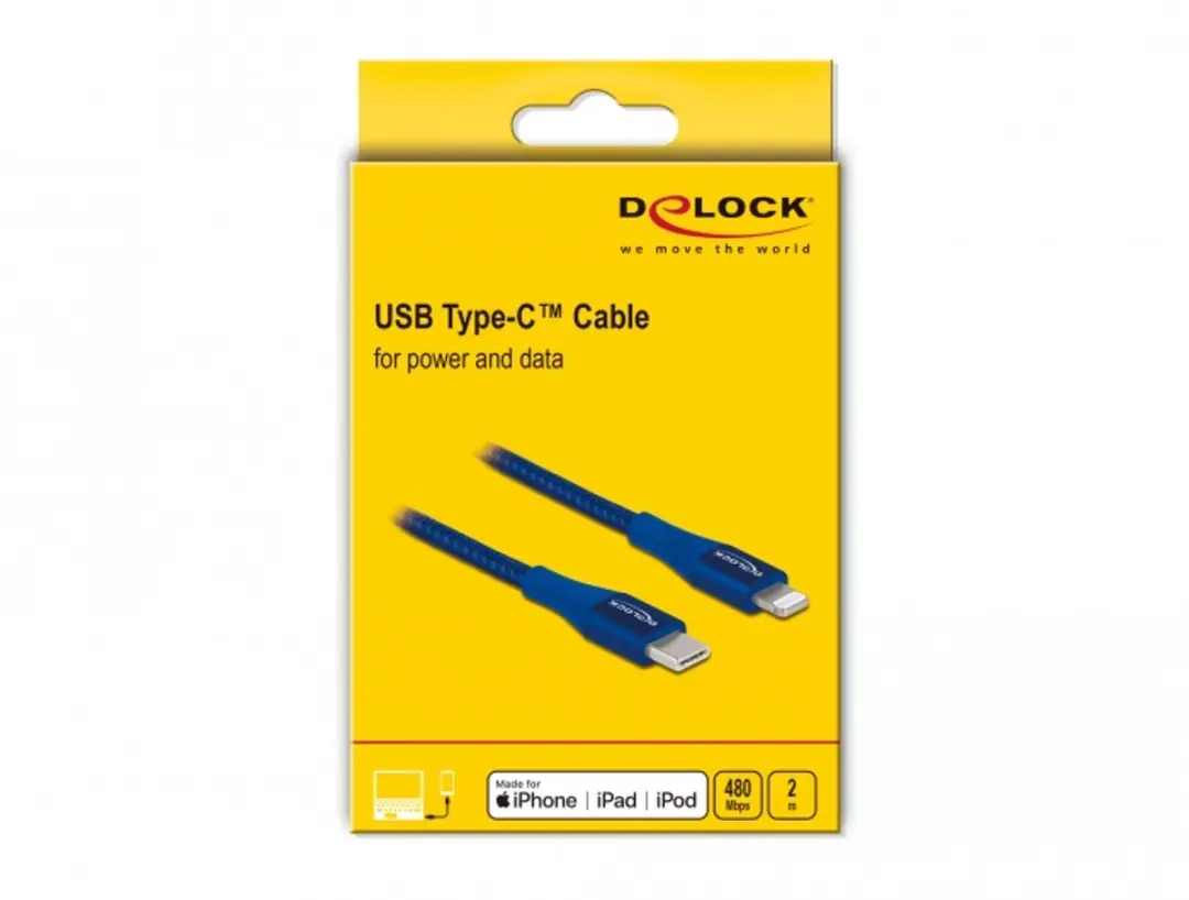 Delock USB-C naar Lightning Kabel Blauw 2m - MFi