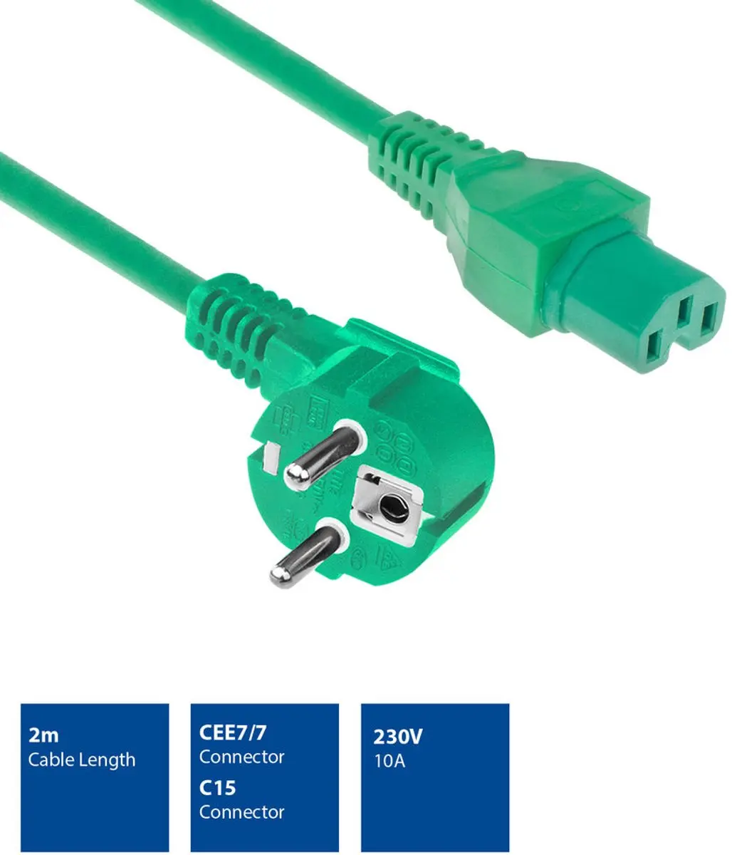 ACT AK5319 Netsnoer Schuko CEE 7/7 Haaks - 2m - Groen