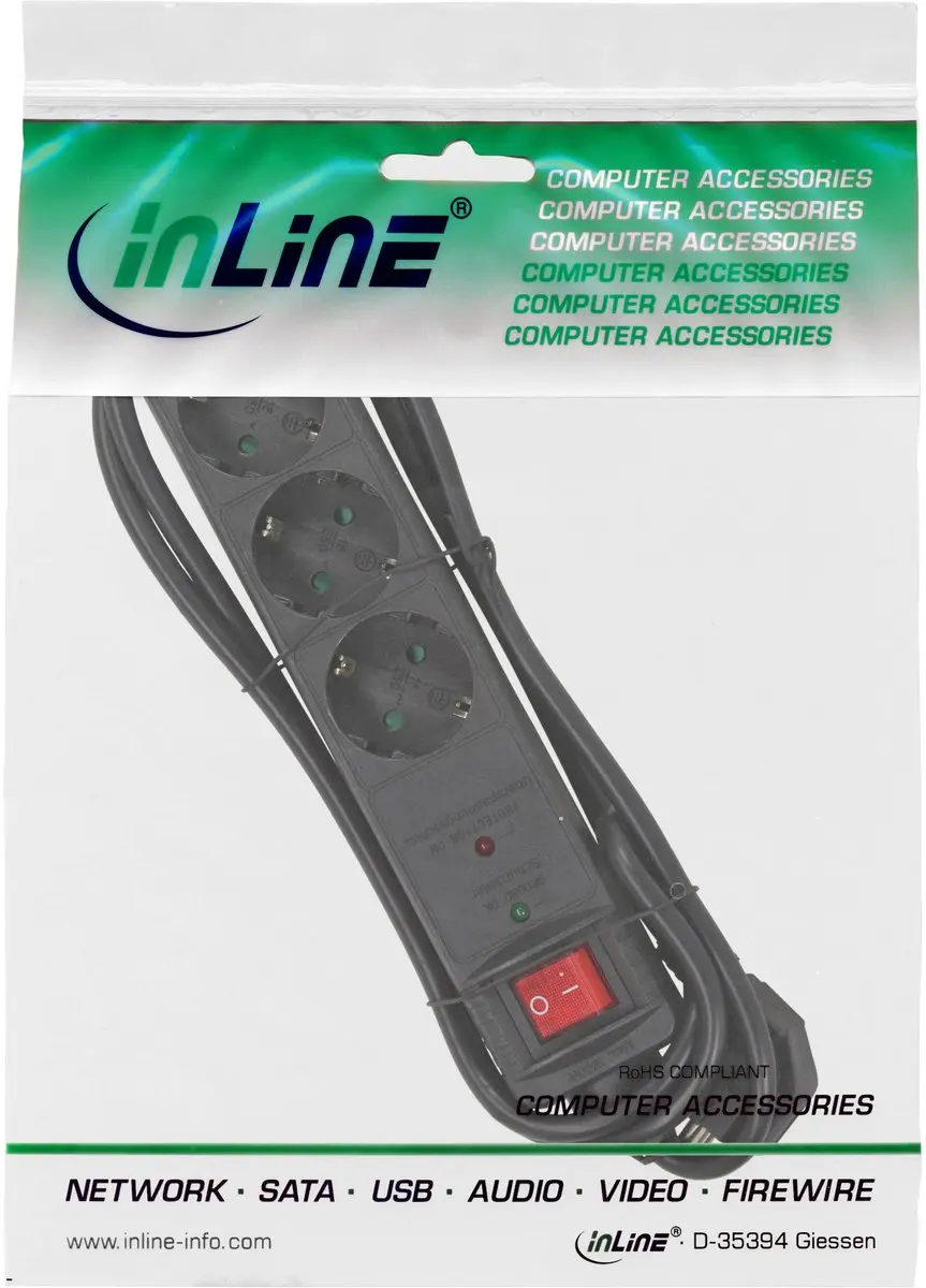 InLine 16431P Contactdoos 3-voudig - Zwart