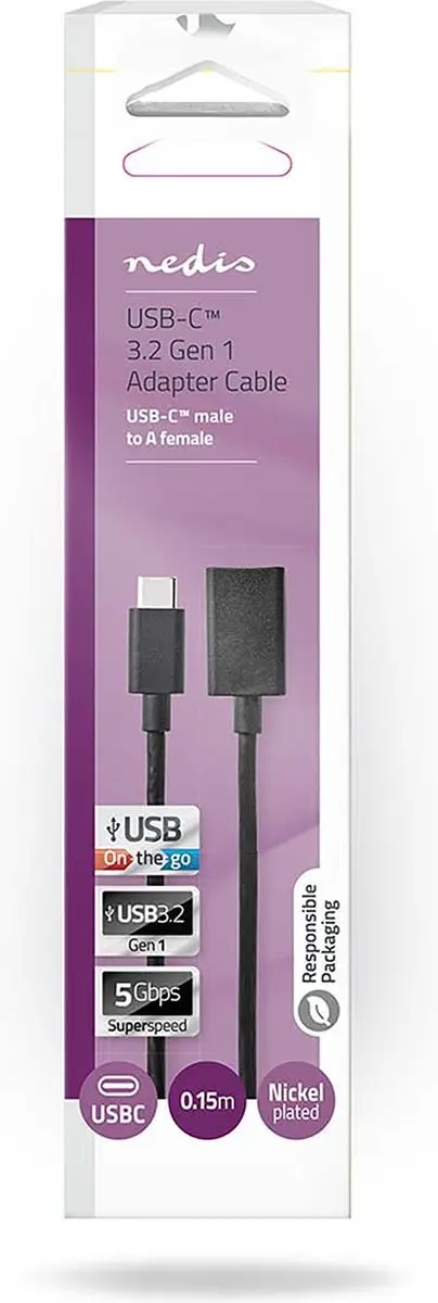 Nedis USB-C Adapter USB-A Female CCGB61710BK02 - 5Gbps - 15cm - Zwart