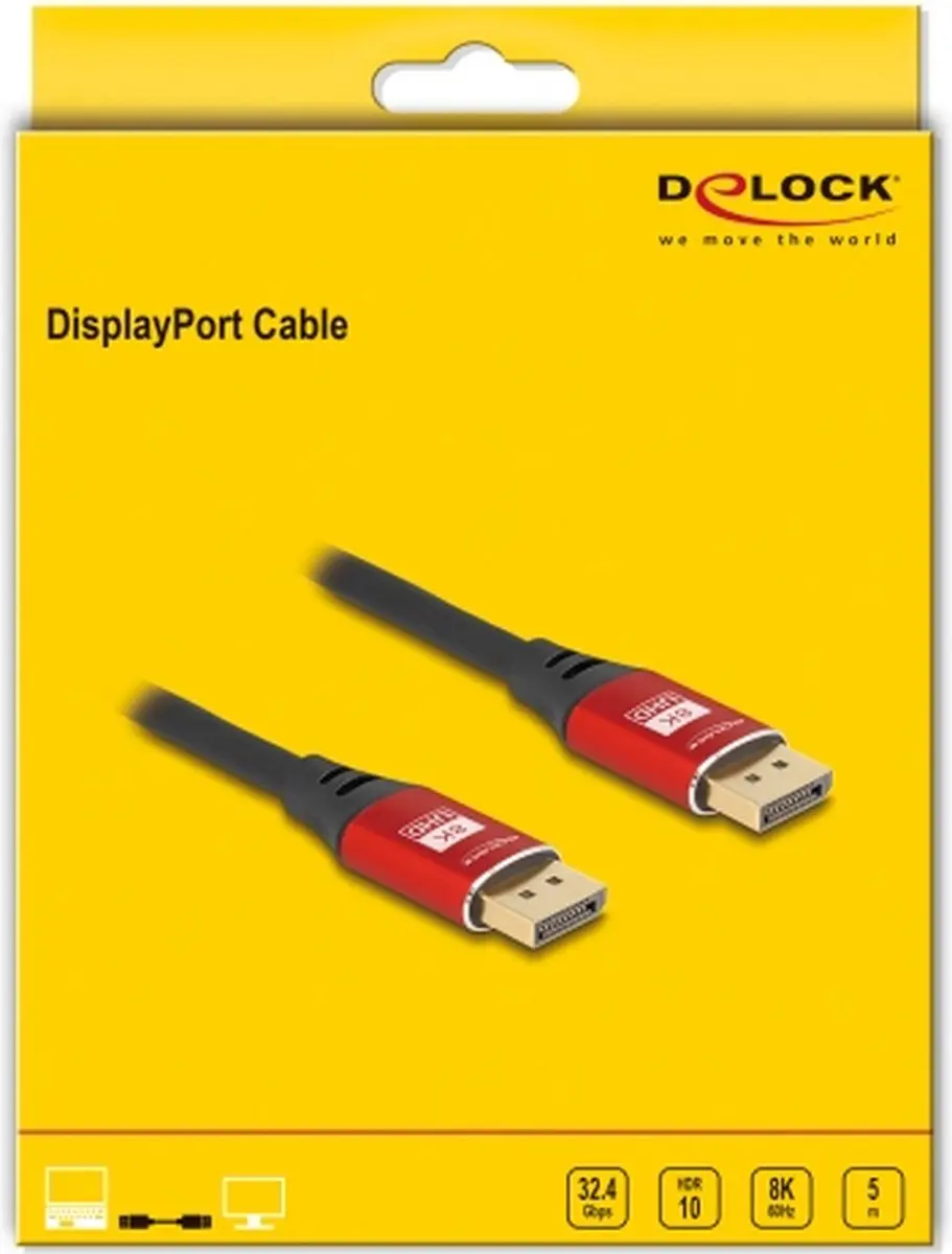 Delock DisplayPort Kabel 8K 60Hz 5m - Rood