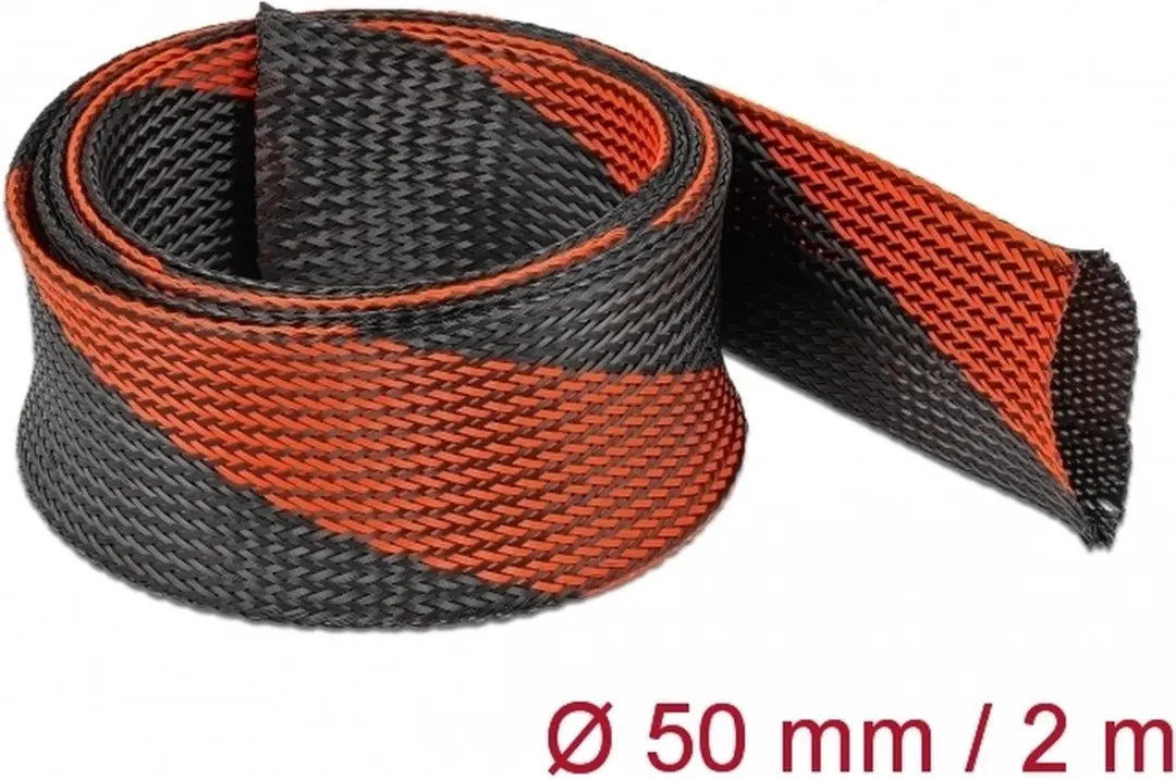 Delock Polyester Kabelsleeve 50mm - Zwart/Rood - 2m