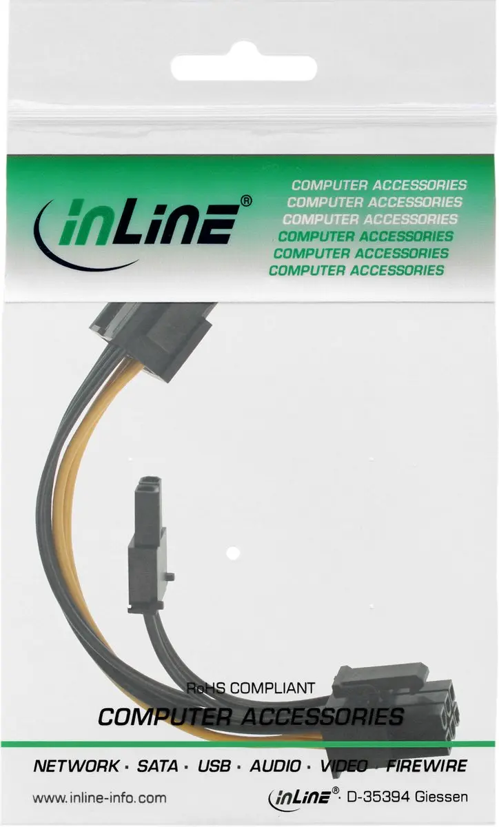 InLine PCIe 6-pins naar 8-pins Voedingskabel 0,10m - Wit