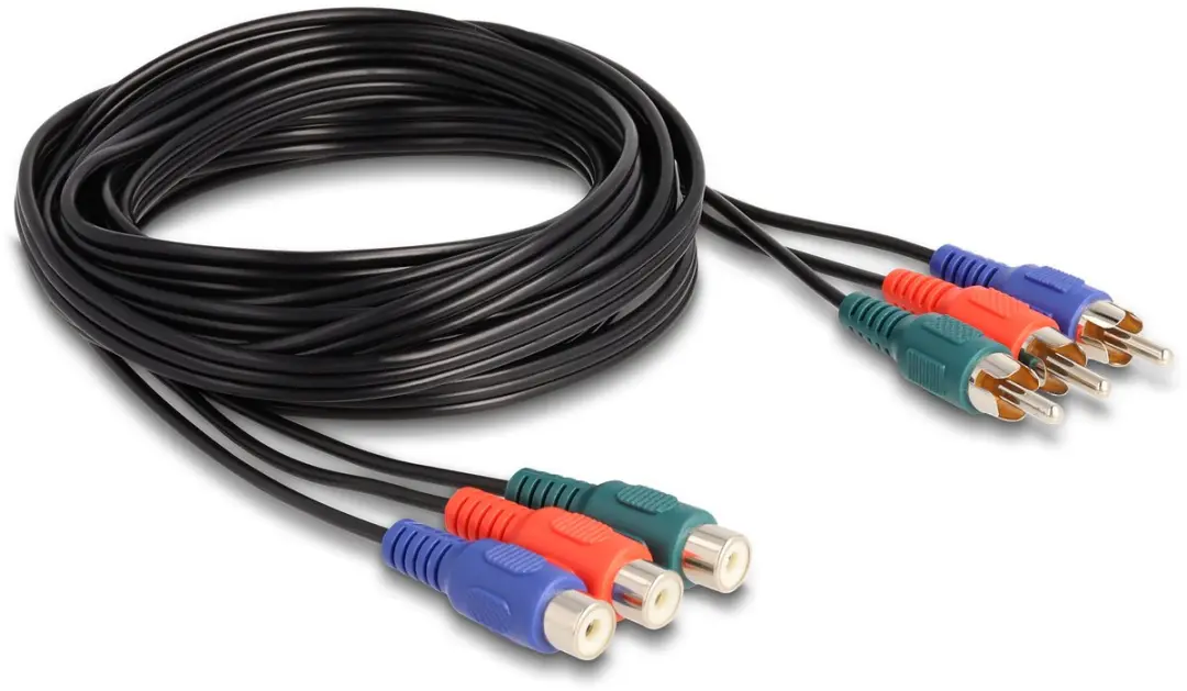 Delock RCA RGB Extensiekabel 3m - 3x Male naar 3x Female - Zwart
