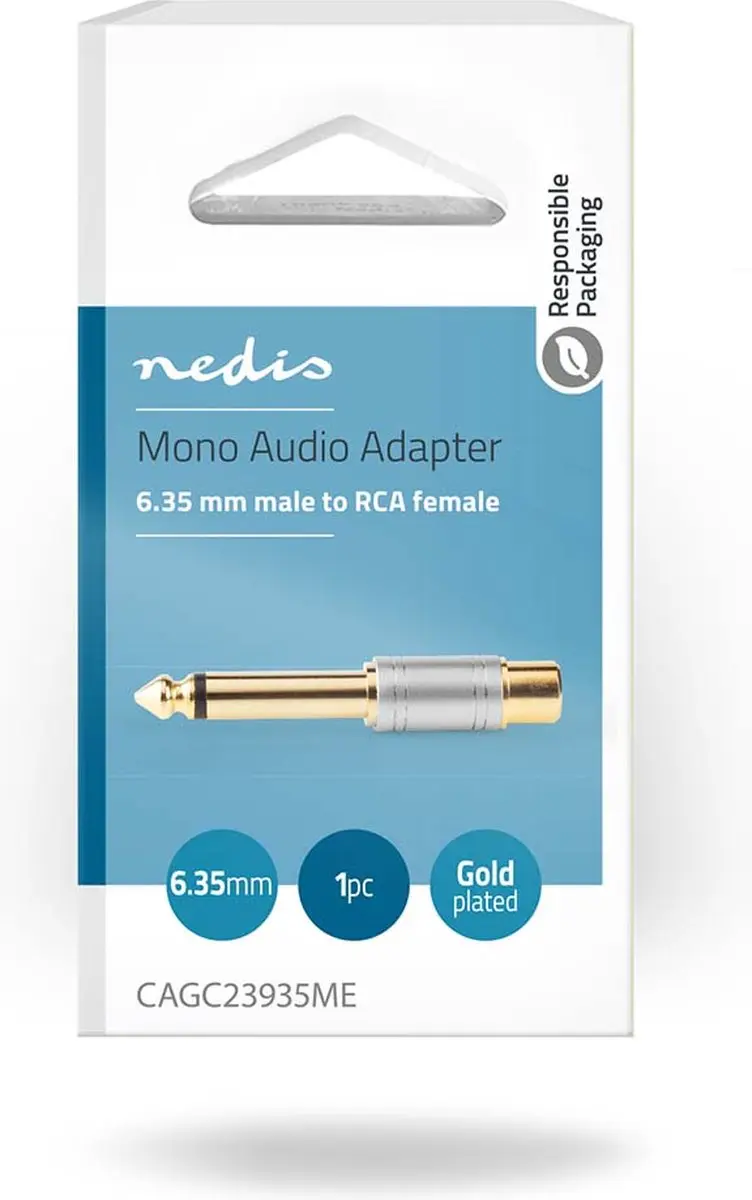 Nedis Mono-Audioadapter 6,35mm Male naar RCA Female - Verguld - Zilver