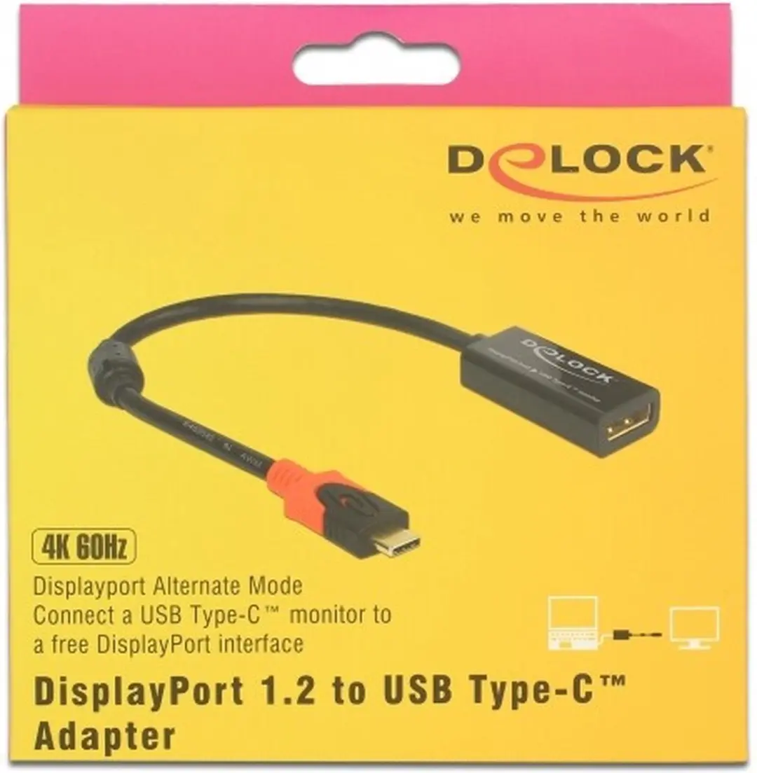 Delock DisplayPort naar USB-C Adapter 4K 60Hz - 0,2m - Zwart