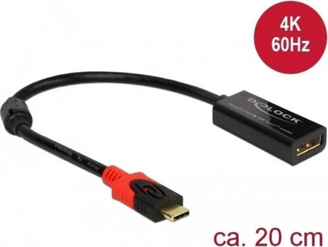 Delock DisplayPort naar USB-C Adapter 4K 60Hz - 0,2m - Zwart