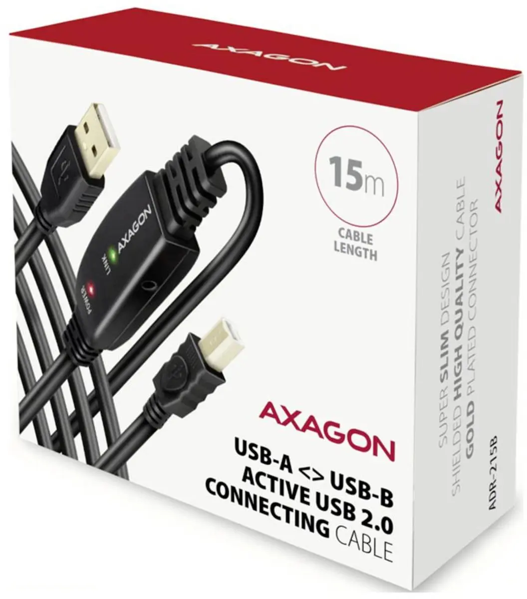 Axagon ADR-215B USB 2.0 Kabel 15m - Zwart - afbeelding 6 van 6