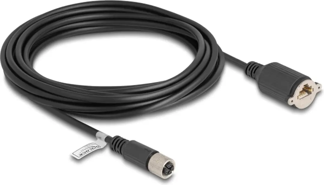 Delock M12 X-coded 8-pin Kabel RJ45 - Cat.6A S/FTP 5m - Zwart
