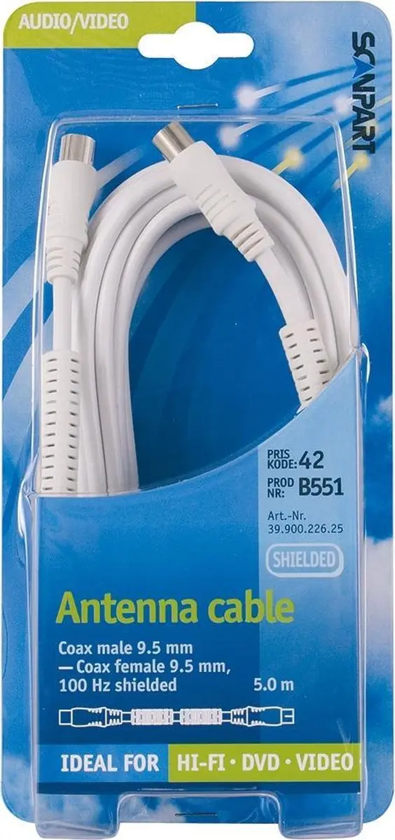 Scanpart Aansluitkabel 9.5mm M-F 5m - Wit