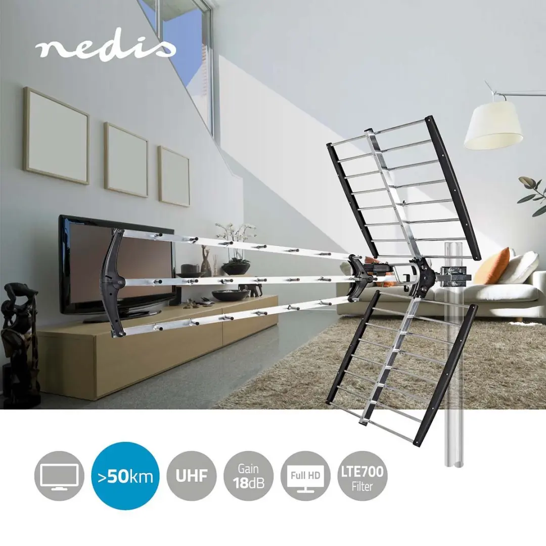 Nedis Buitenantenne UHF ANORU10L7ME - 18dB - ≥50km - Zilver