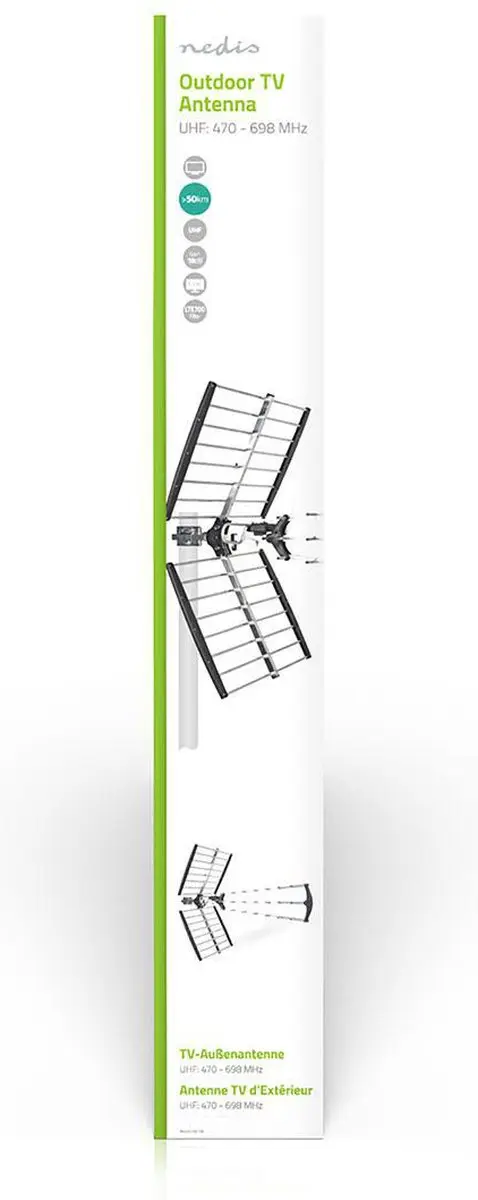 Nedis Buitenantenne UHF ANORU10L7ME - 18dB - ≥50km - Zilver - afbeelding 6 van 6