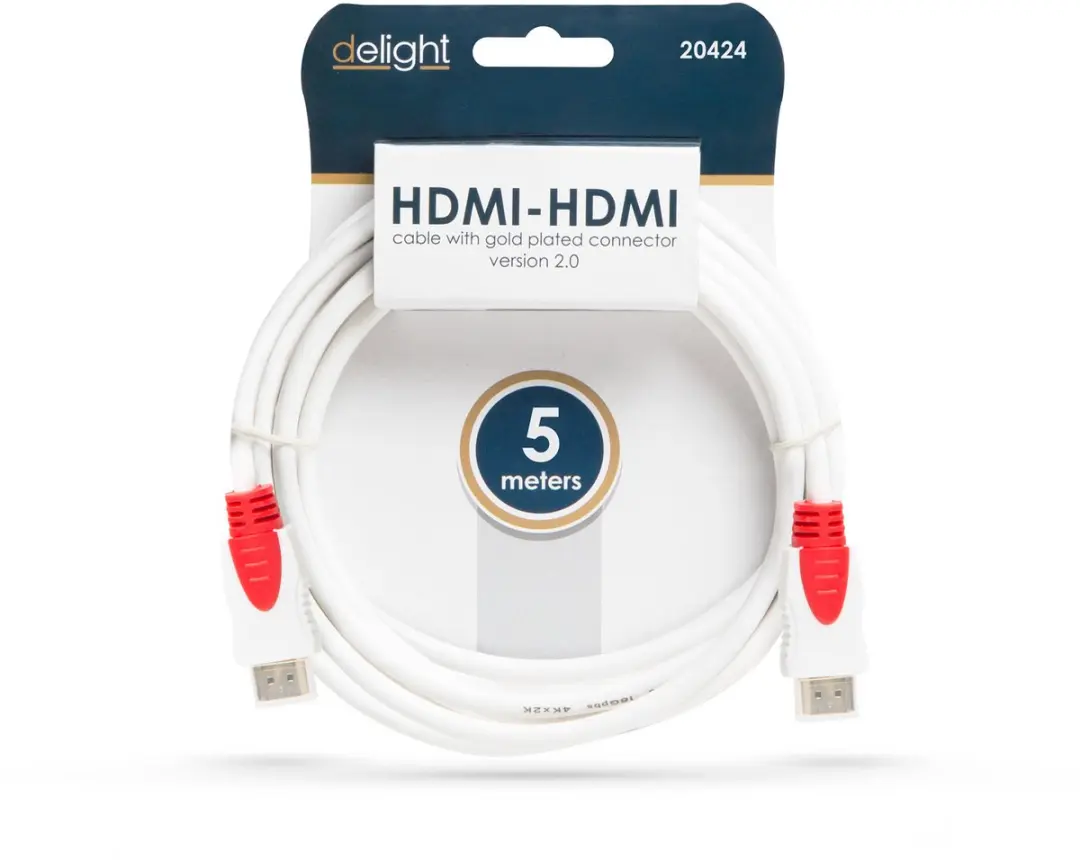 Delight HDMI 2.0 Kabel 5m - Goud/Rood/Wit