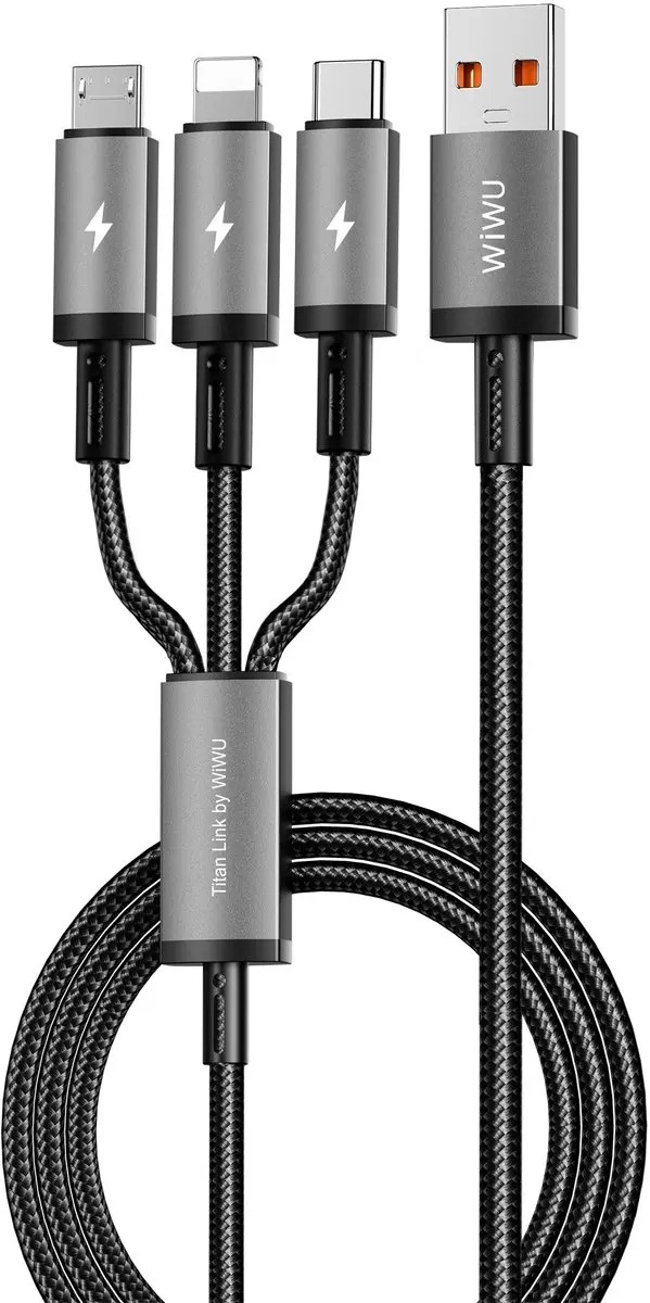 WiWu 3-in-1 USB-A 66W Snellaadkabel