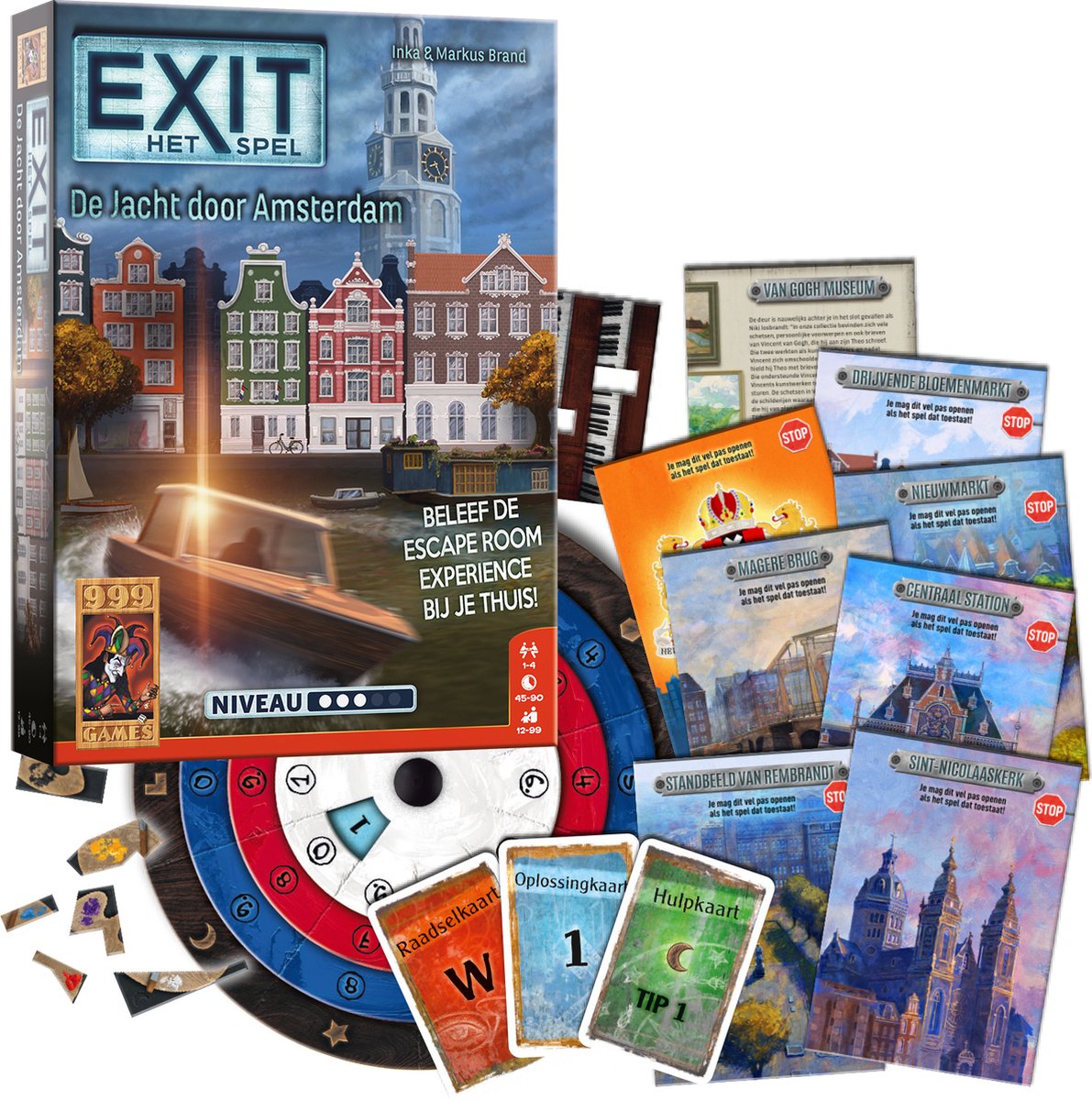 999 Games - EXIT - De Jacht door Amsterdam - Escape Room Spel - Met herkenbare locaties in Amsterdam - De escape room-ervaring in huis! - Gezelschapsspel - Breinbreker - Klein cadeautje