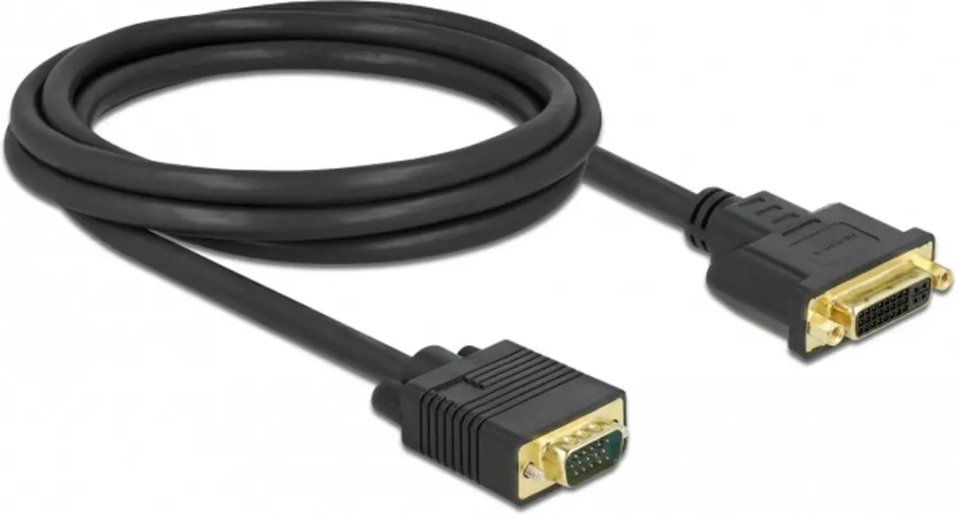 Delock DVI-VGA Kabel 2m - 24+5 Vrouw naar Mannetje - Zwart