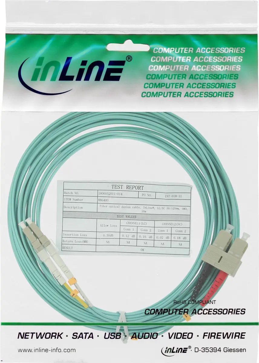 InLine LC-SC Duplex Glasvezelkabel OM3 - 7m - Turquoise