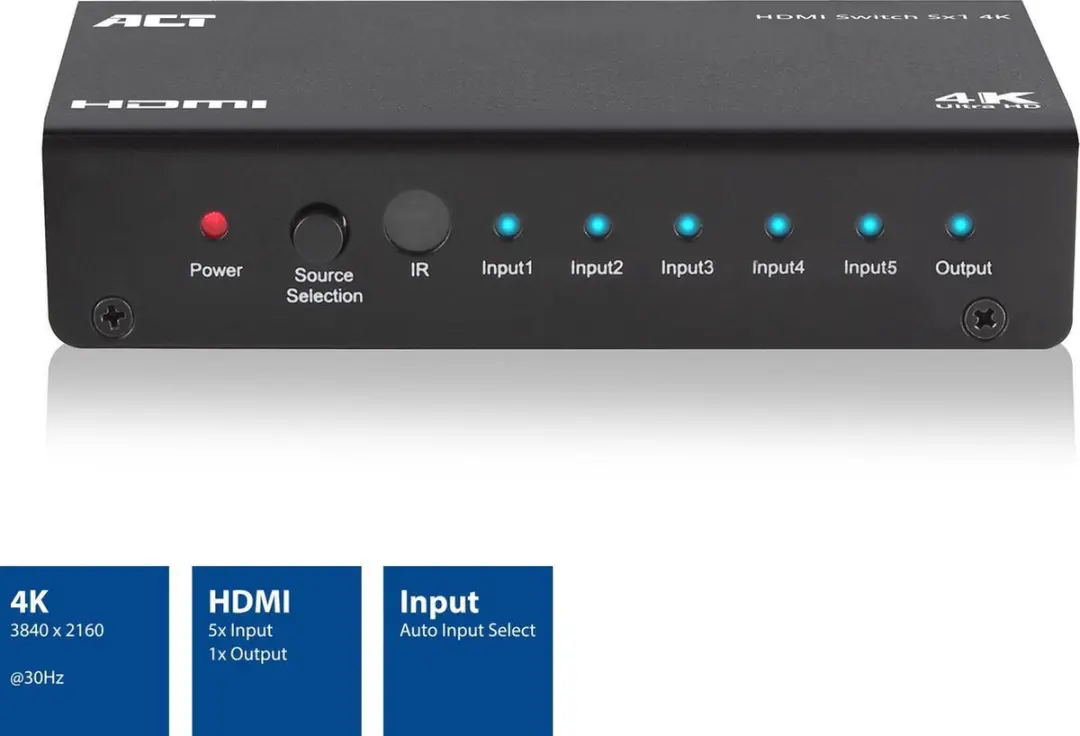 ACT 5x1 HDMI Switch AC7840 - 4K/3D - Zwart