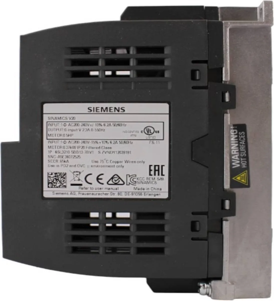 Siemens SINAMICS V20 6SL32105BB137BV1 Frequentieregelaar - Grijs