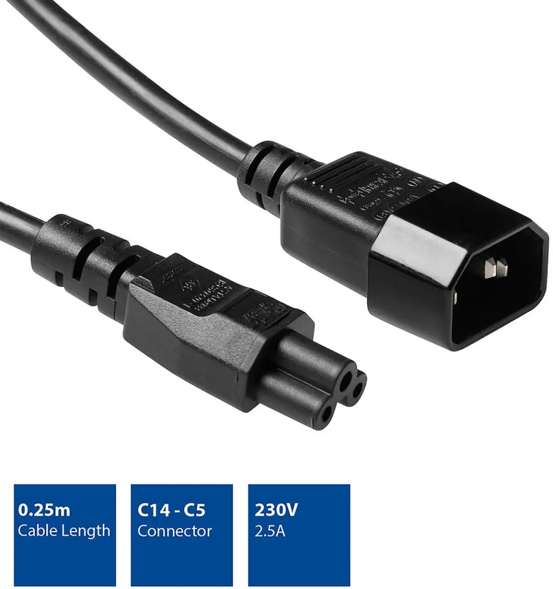 ACT AK5252 Netsnoer C14-C5 - 0,25m - Zwart