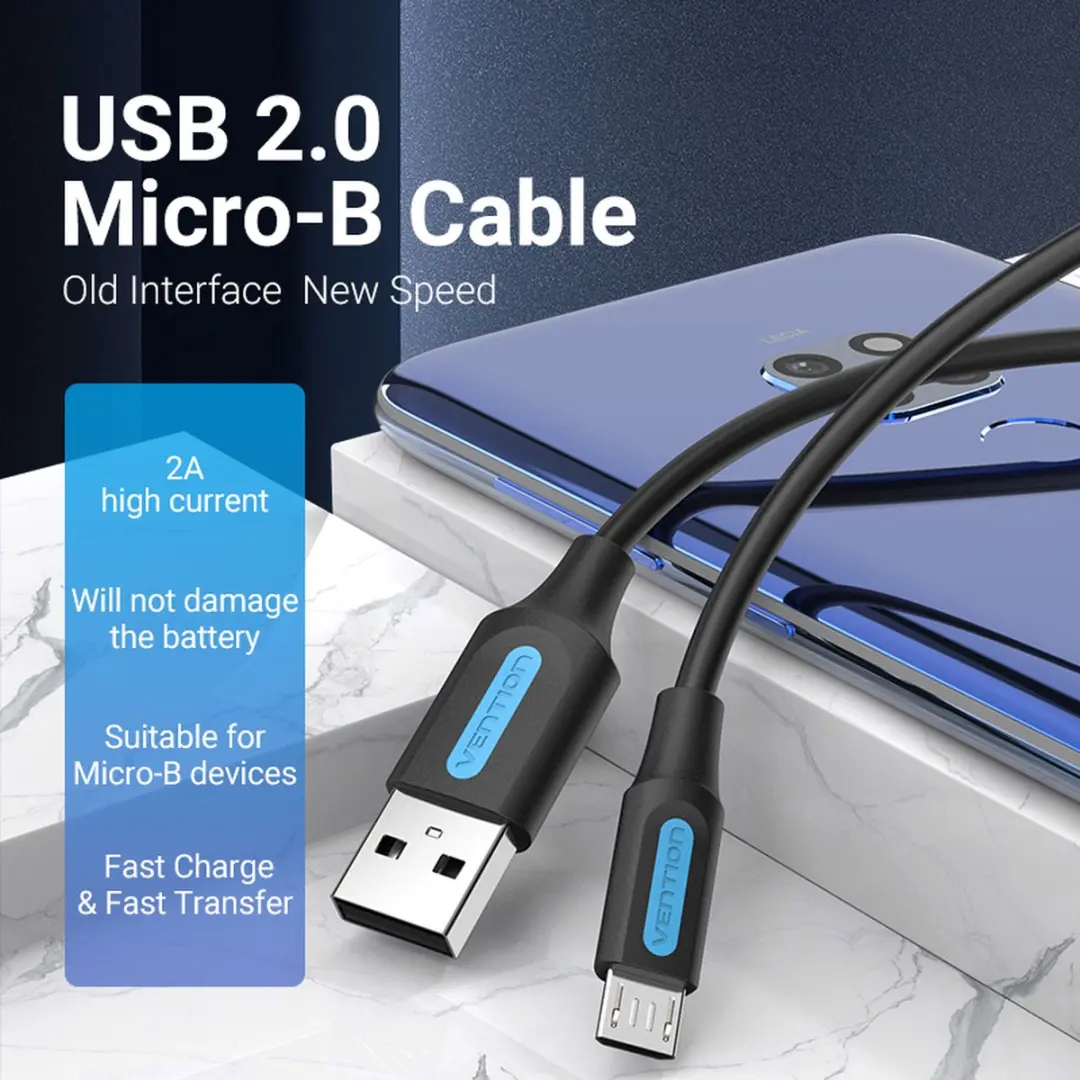 Vention COLBI USB 2.0 Kabel 3m A-Micro B - Zwart/Zilver