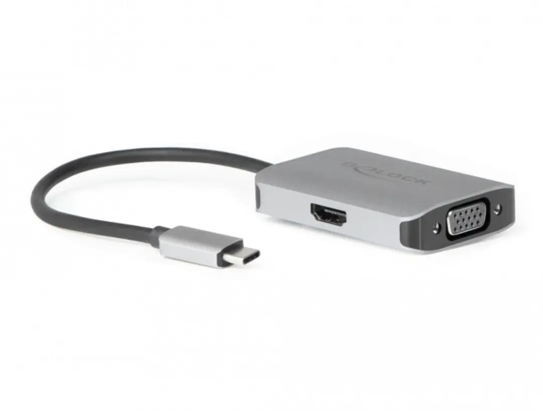 Delock USB Type-C Splitter DP Alt Mode - HDMI + VGA - Zwart/Grijs