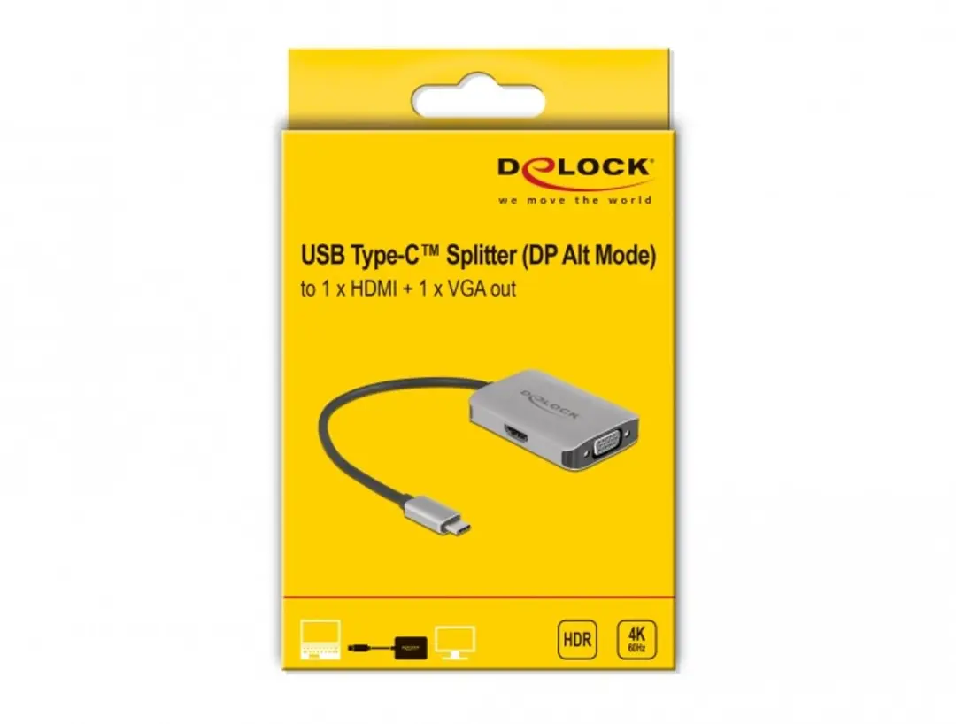 Delock USB Type-C Splitter DP Alt Mode - HDMI + VGA - Zwart/Grijs