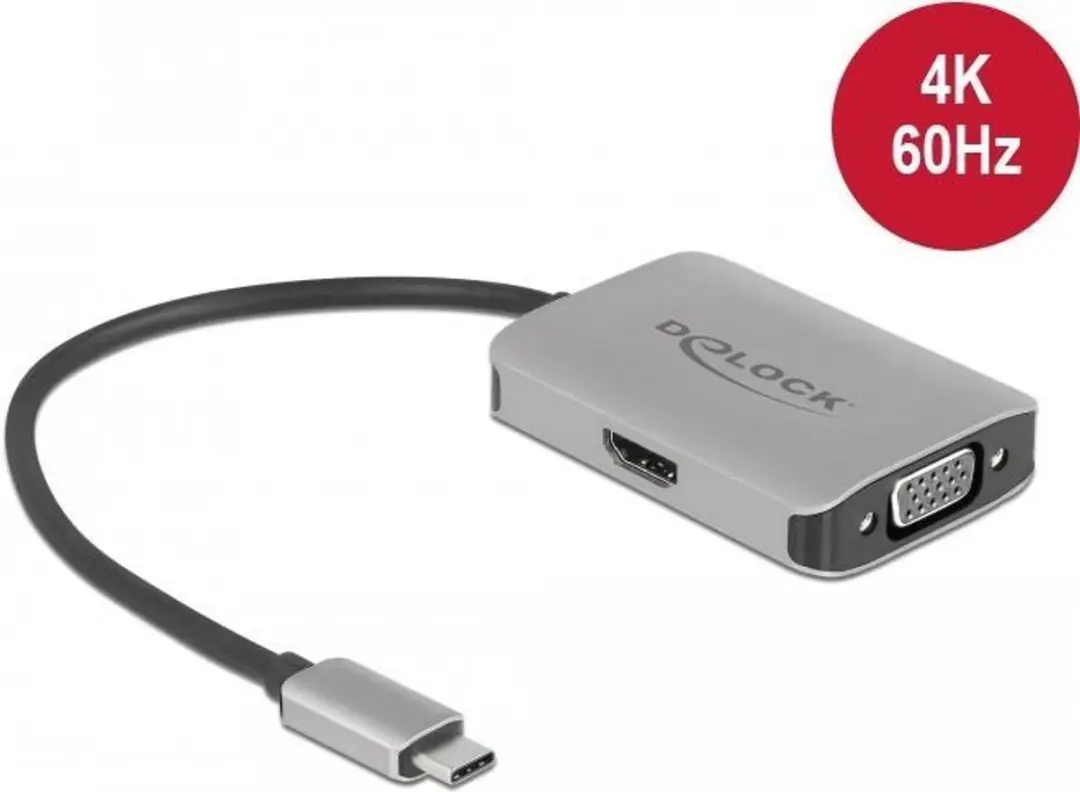 Delock USB Type-C Splitter DP Alt Mode - HDMI + VGA - Zwart/Grijs