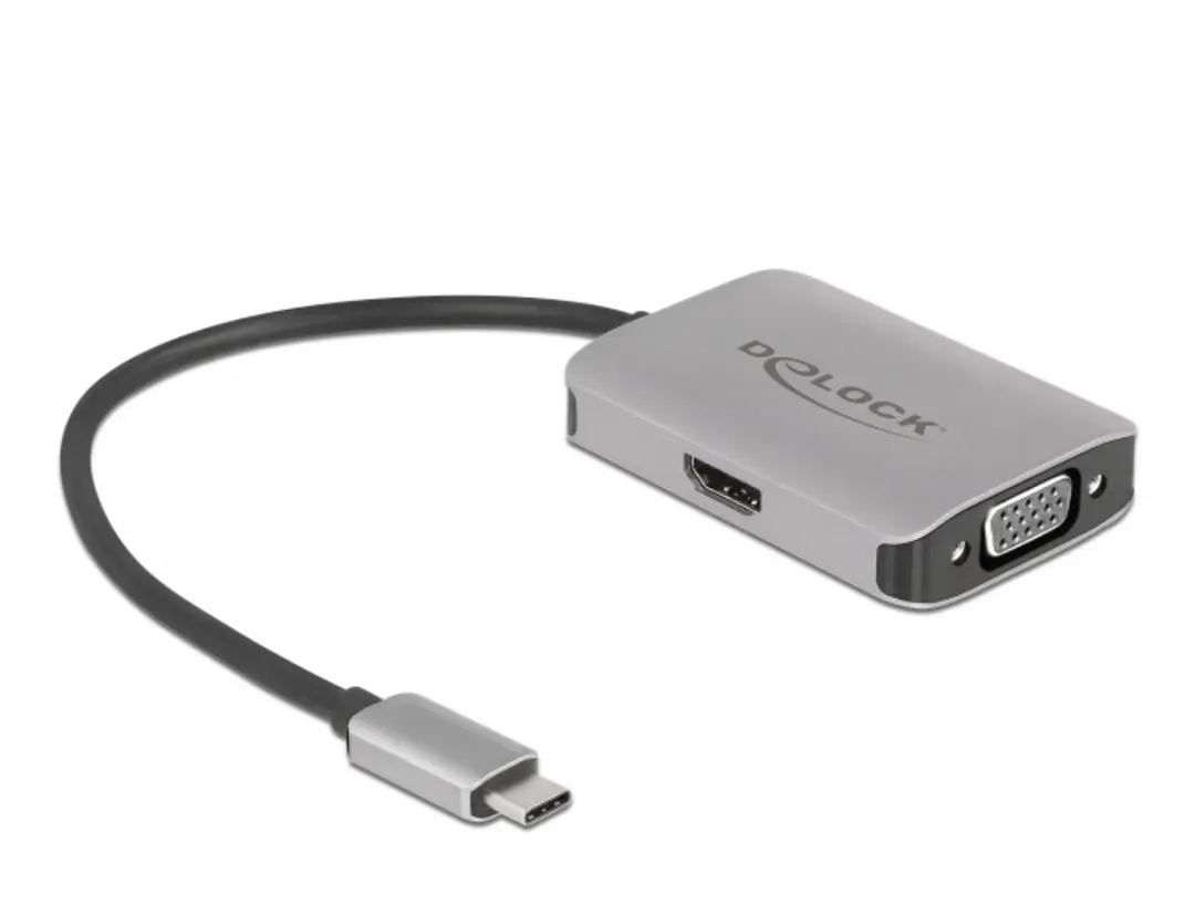 Delock USB Type-C Splitter DP Alt Mode - HDMI + VGA - Zwart/Grijs
