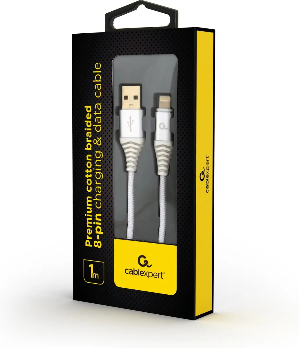 Gembird 8-pin Katoen USB-kabel 1m - Zilver/Wit