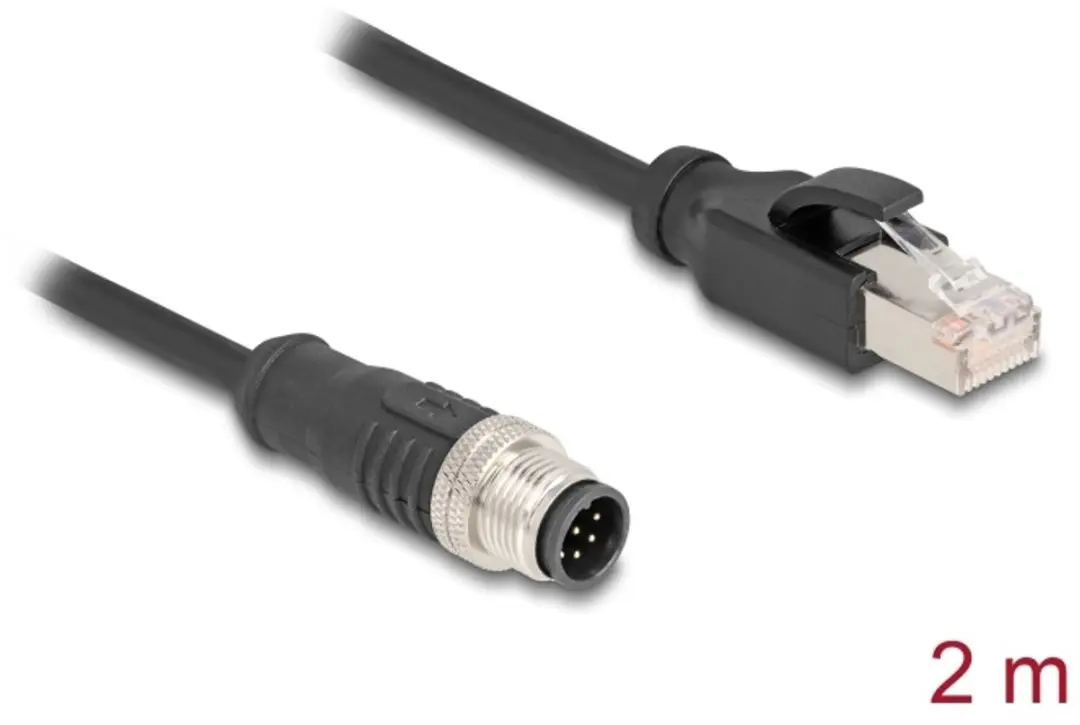 Delock M12 8-pins A-gecodeerd Industriële Netwerkkabel CAT5e 2m - Zwart