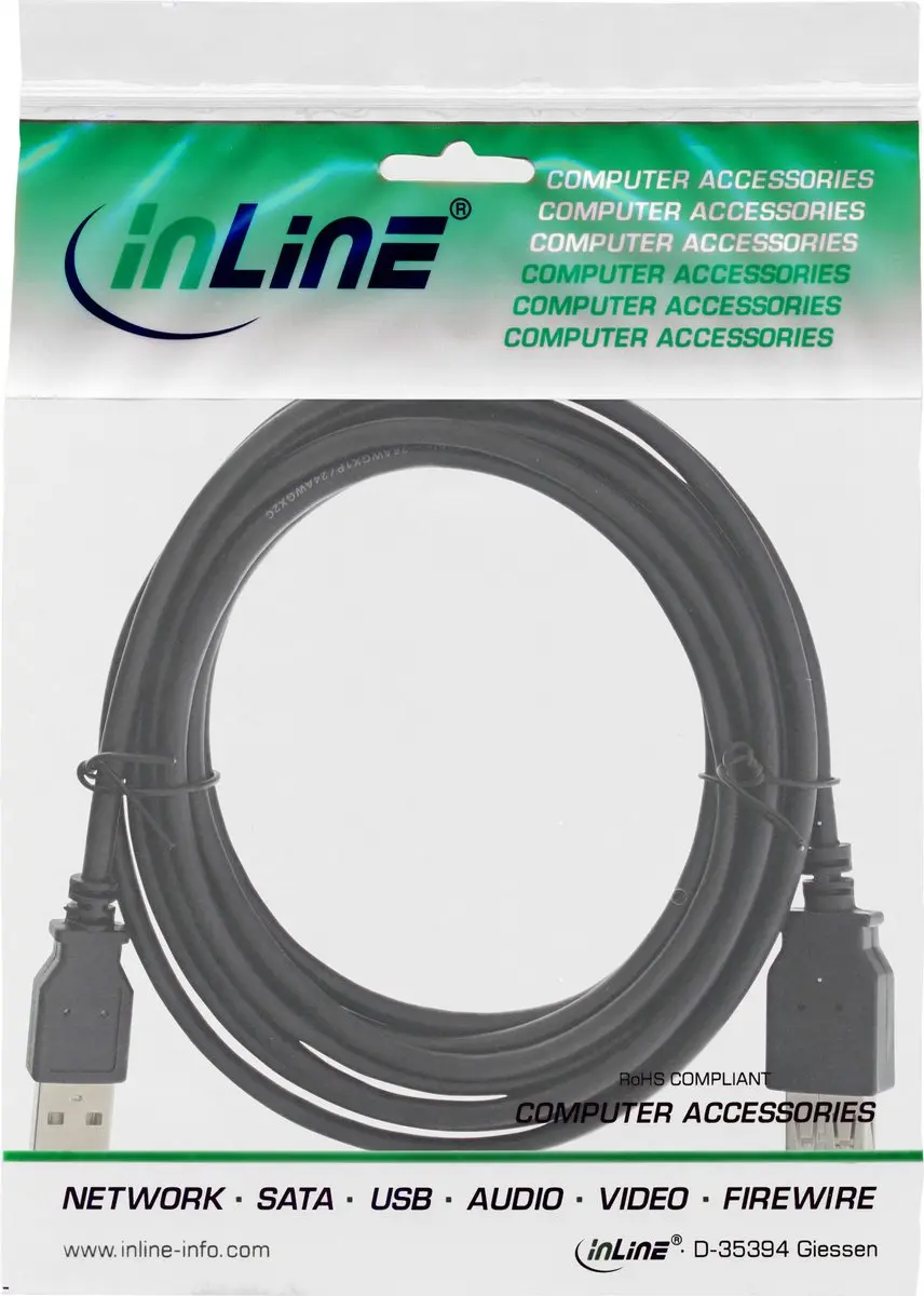 InLine USB-A 2.0 Verlengkabel 8m - Zwart