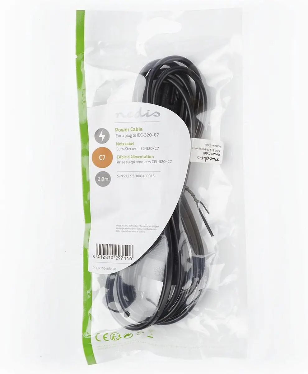 Nedis Stroomkabel CEGL11040BK20 - 2.00m - IEC-320-C7 - Zwart
