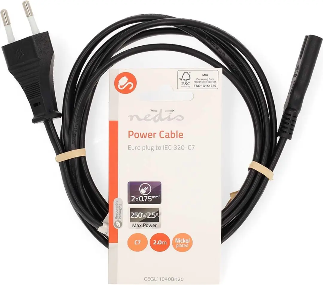 Nedis Stroomkabel CEGL11040BK20 - 2.00m - IEC-320-C7 - Zwart