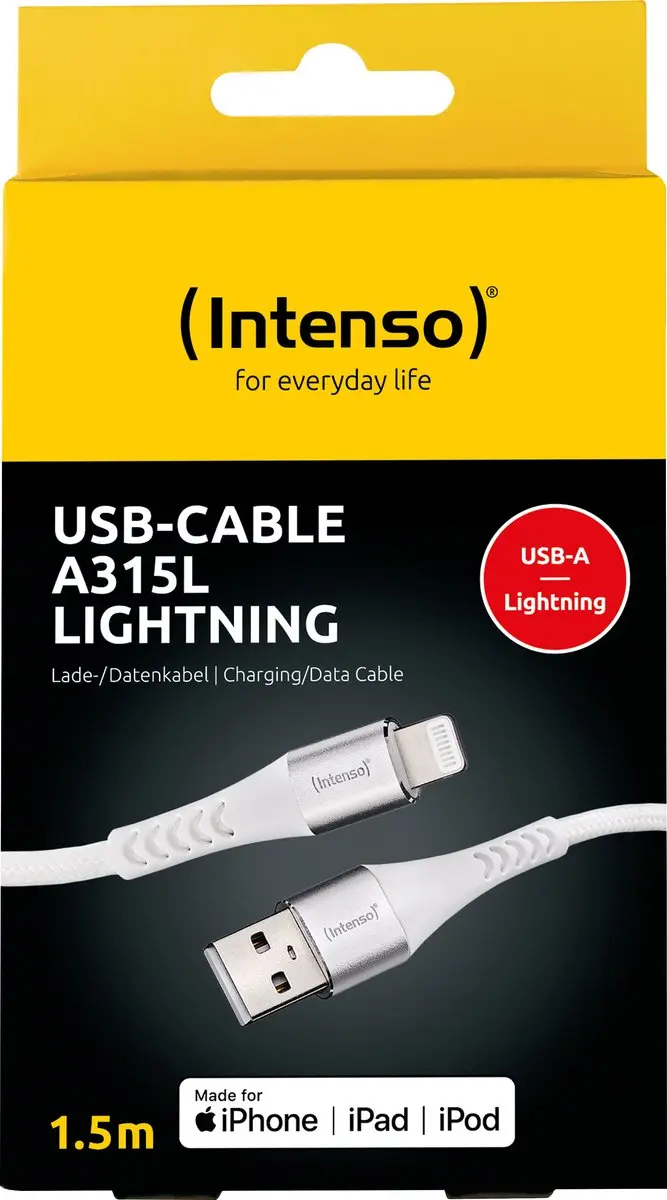 Intenso A315L USB-A naar Apple Lightning Kabel 1.5m - Wit