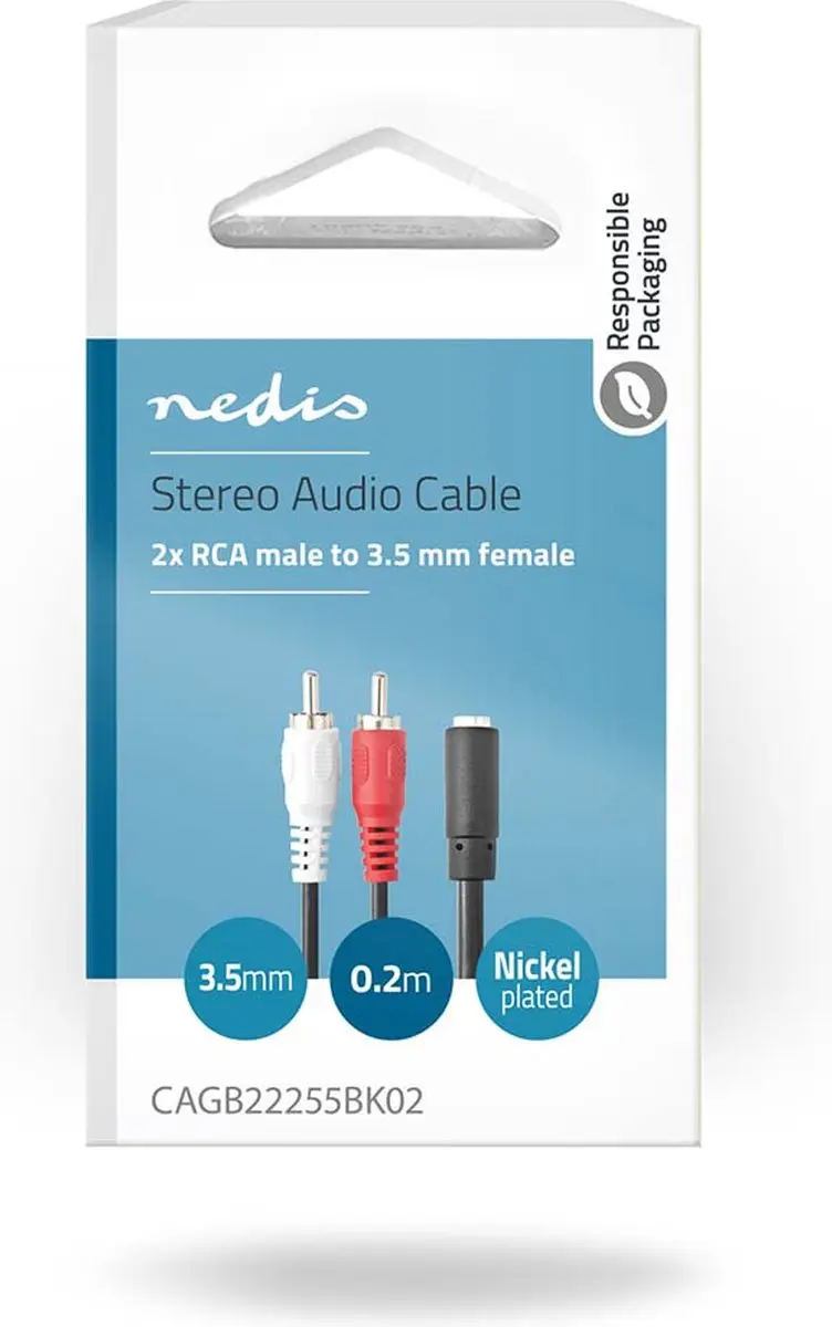 Nedis Stereo-Audiokabel CAGB22255BK02 - 2x RCA Male - 3,5mm Female - 0,20m - Zwart