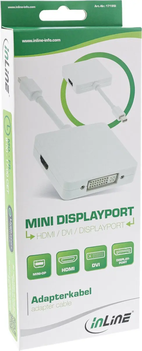 InLine Mini DisplayPort naar HDMI/DVI/DisplayPort Adapterkabel - Wit