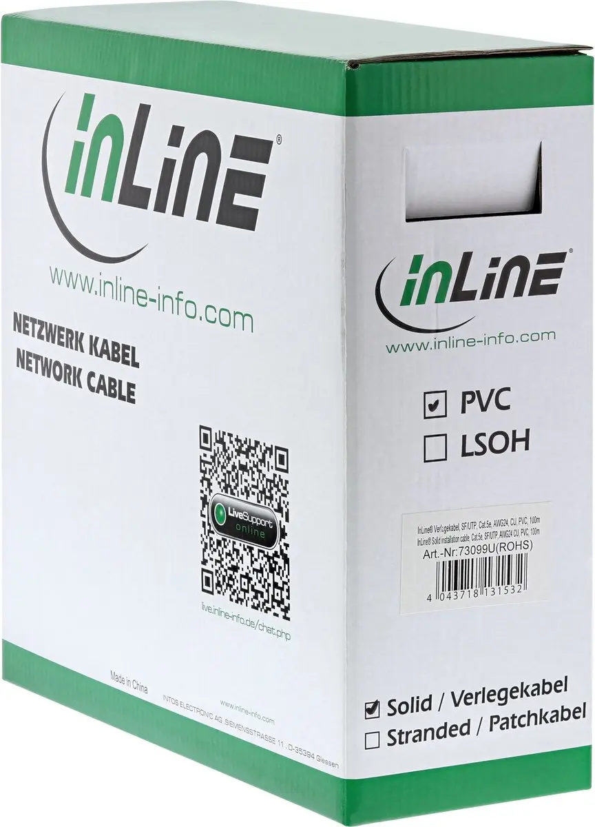 InLine Installatiekabel SF/UTP Cat.5e AWG24 100m - Geel