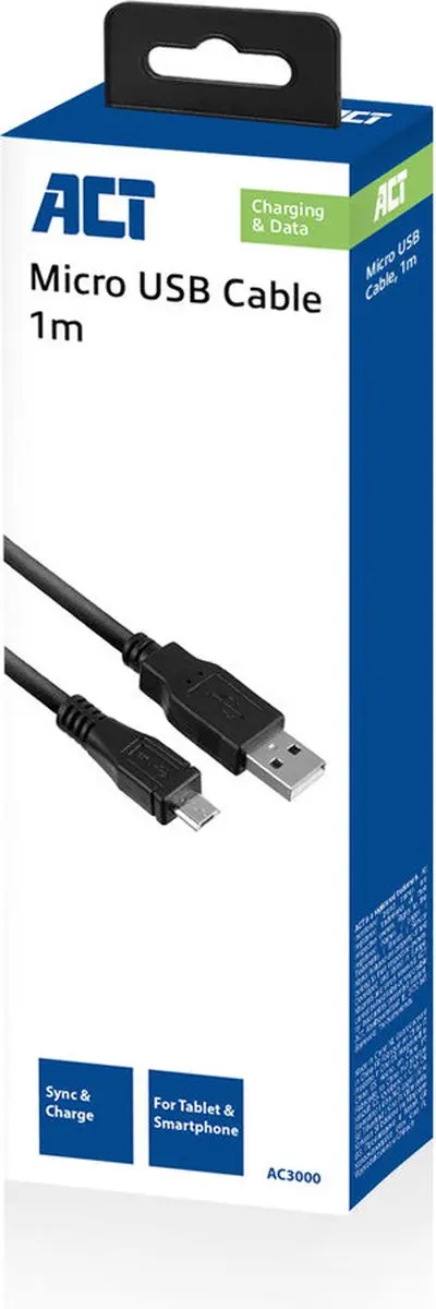 ACT AC3000 USB 2.0 Kabel A-male naar micro-B 1m