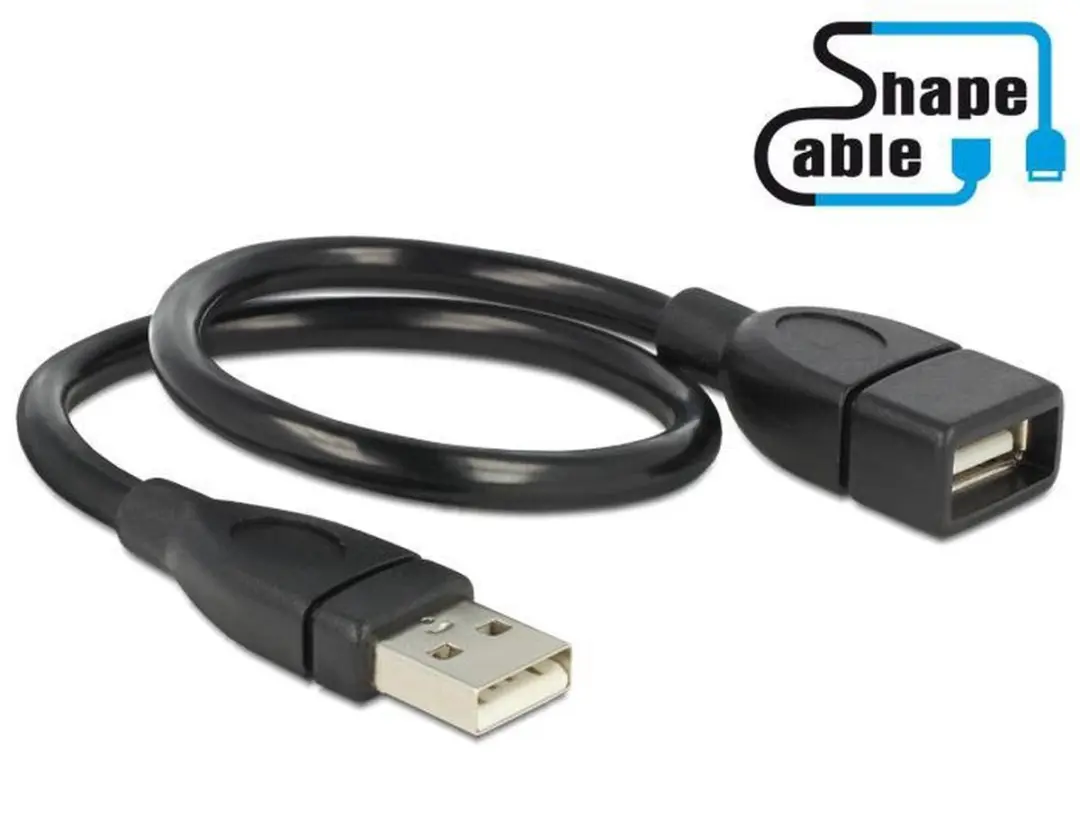 Delock USB Verlenging A-A 0.35m ShapeCable - Zwart