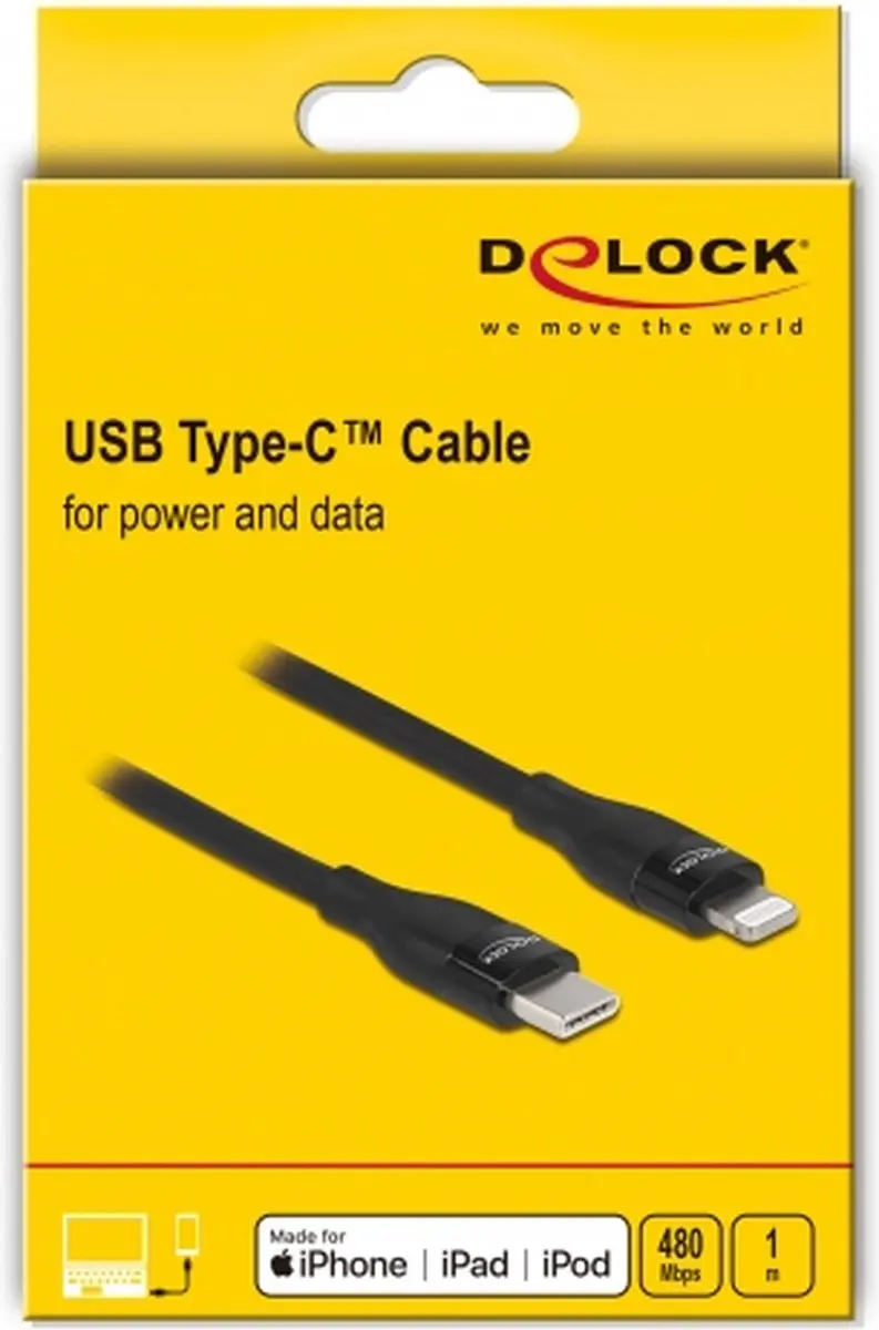 Delock USB-C naar Lightning Kabel 1m - Zwart