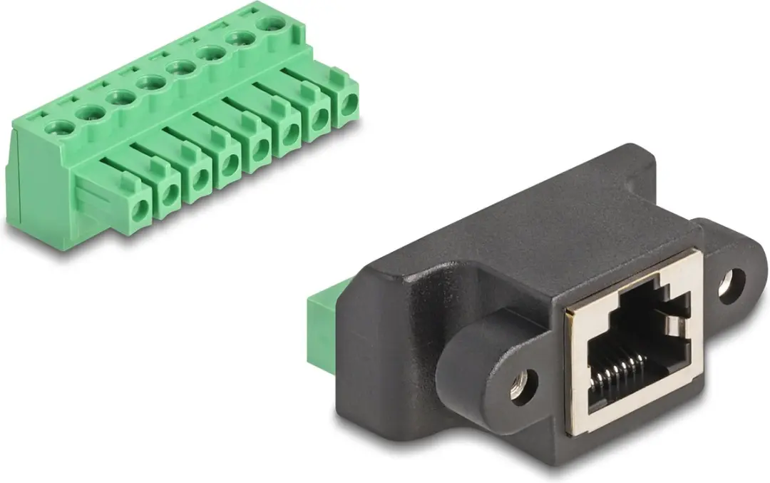 Delock RJ45 naar Terminal Block Adapter 8-pins - Zwart/ Groen