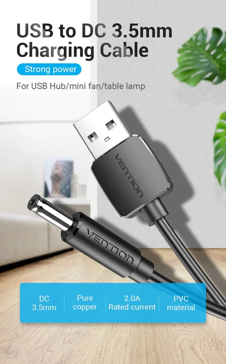 Vention USB naar DC 3.5mm 5V Kabel - 1m