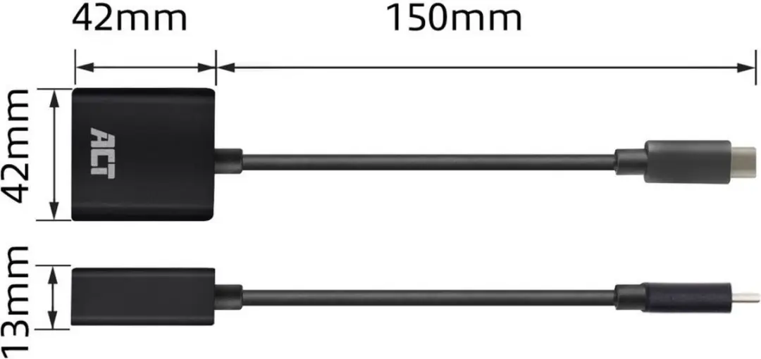ACT AC7320 USB-C naar DisplayPort Kabel 4K@60Hz - 15cm - Zwart